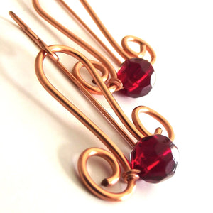 Copper Filigree Garnet Earrings