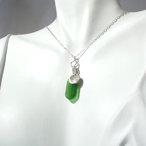 Emerald Green Seaglass & Compass Necklace