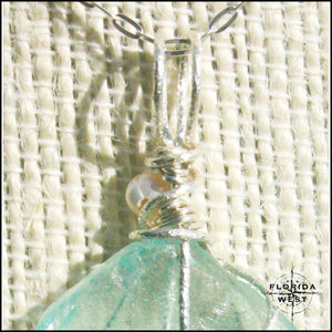 Aqua Sea Glass - Sterling Silver Wrap - Jewelry Hand Made