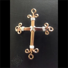 Load image into Gallery viewer, Copper &amp; Sterling Filigree Cross Necklace - Copper Colored Pearlized Leather / 16 - Jewelry Hand Made