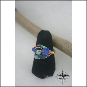 Copper Turquois and Lapis Handmade Ring - Jewelry Hand Made