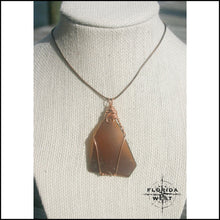 Load image into Gallery viewer, Large Brown Sea Glass - Copper Wire Wrap - Jewelry Hand Made