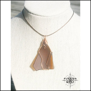 Large Brown Sea Glass - Copper Wire Wrap - Jewelry Hand Made