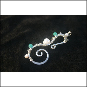 Seahorse Pendant - Large - Sterling Pearl and Apatite - Jewelry Hand Made