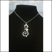 Load image into Gallery viewer, Seahorse Pendant - Large - Sterling Pearl and Apatite - Jewelry Hand Made