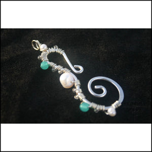 Seahorse Pendant - Large - Sterling Pearl and Apatite - Jewelry Hand Made
