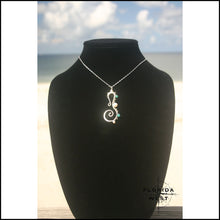 Load image into Gallery viewer, Seahorse Pendant - Large - Sterling Pearl and Apatite - Jewelry Hand Made