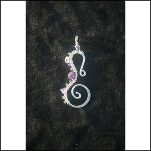 Seahorse Pendant - Large - Sterling Pearl and Apatite - Large / Amethyst - Jewelry Hand Made